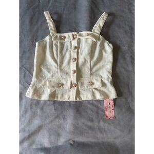 SHEIN MOD Cream Tweed Pearl Button Camisole Top Large NWT